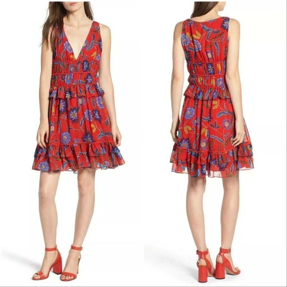 NWT Rebecca Minkoff Lucille Mini floral Dress size 0 red